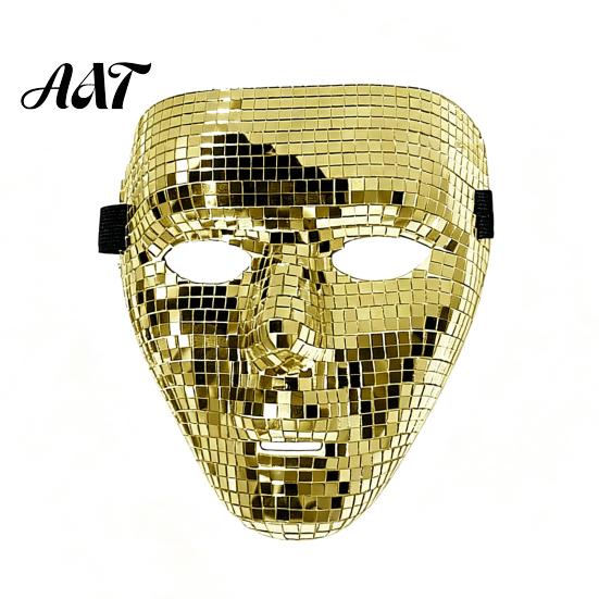 Comfortable Mirror Mosaic Mask Halloween Disco Ball Mask, Breathable Masquerade, Sparkling Gold Glitter Party Costume for Dance Performance,