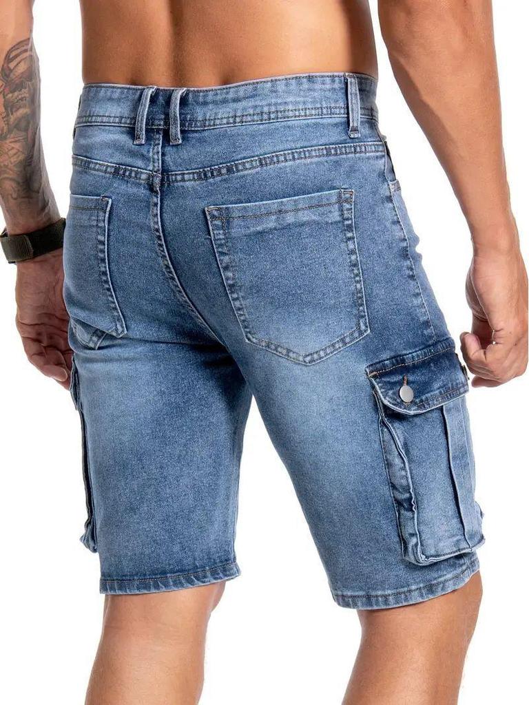 Мужские шорты из эластичного денима в европейско-американском стиле с множеством карманов