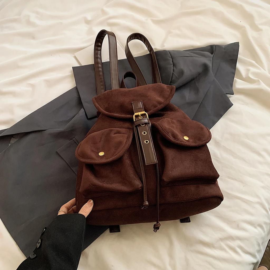 Женские ретро-рюкзаки с маленькими двойными карманами из искусственной кожи 2024 года, зимние рюкзаки Y2K в стиле ретро для школьников и студентов