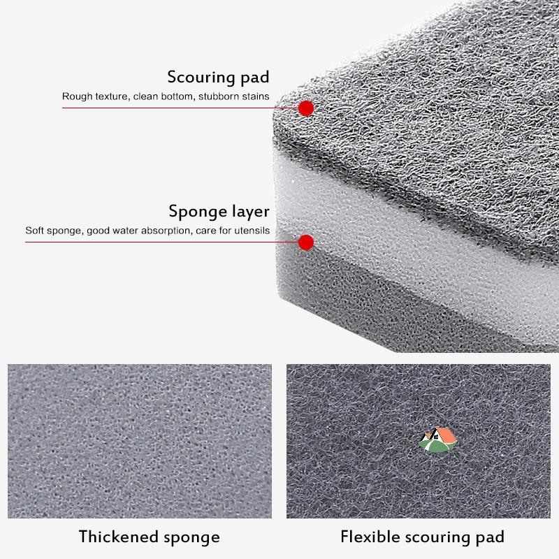 5pcs Strong Decontamination Cleaning Sponge Brush Scouring Pad Dishwashing Brush Pot Sponge Kitchen Rag