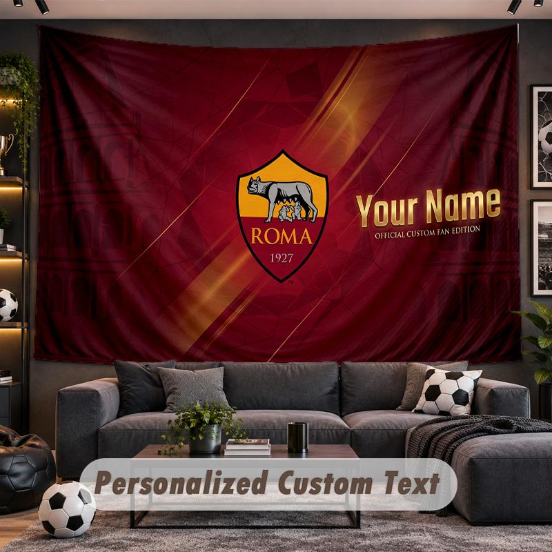 AS Roma FC Personalized Tapestry Support Custom Name, Wall Art Home Decoration