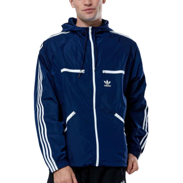 adidas Оригинальная куртка на молнии с капюшоном и вышивкой трилистника, мужские куртки синего цвета IB9961