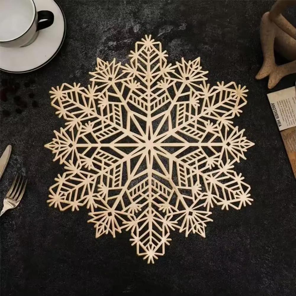 4PC Snowflake Shape Drink Cup Coasters Kitchen Mat PVC Placemat Hot Pad Table Placemats Dining Table Mat Non-Slip Kitchen