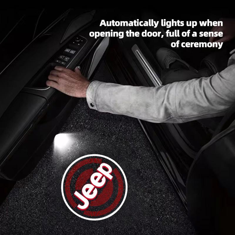 2Pcs HD Car Door Projector Lamps Welcome Lights Accessories For Jeep Grand Cherokee Wrangler JK Gladiator Compass Renegade Recon AKW1