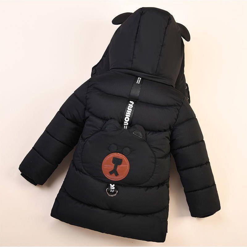 Модная детская куртка для мальчиков Осень Зима Медведь Сохраняет тепло С капюшоном Пуховик Детская верхняя одежда