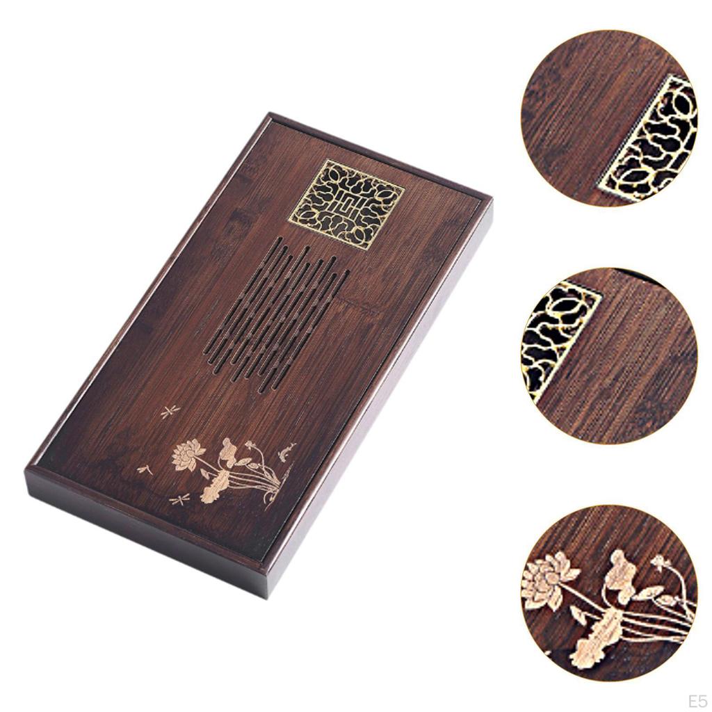 Поднос для чая из бамбука, дренажный набор для воды, аксессуар с ящиком для хранения, сервировка для