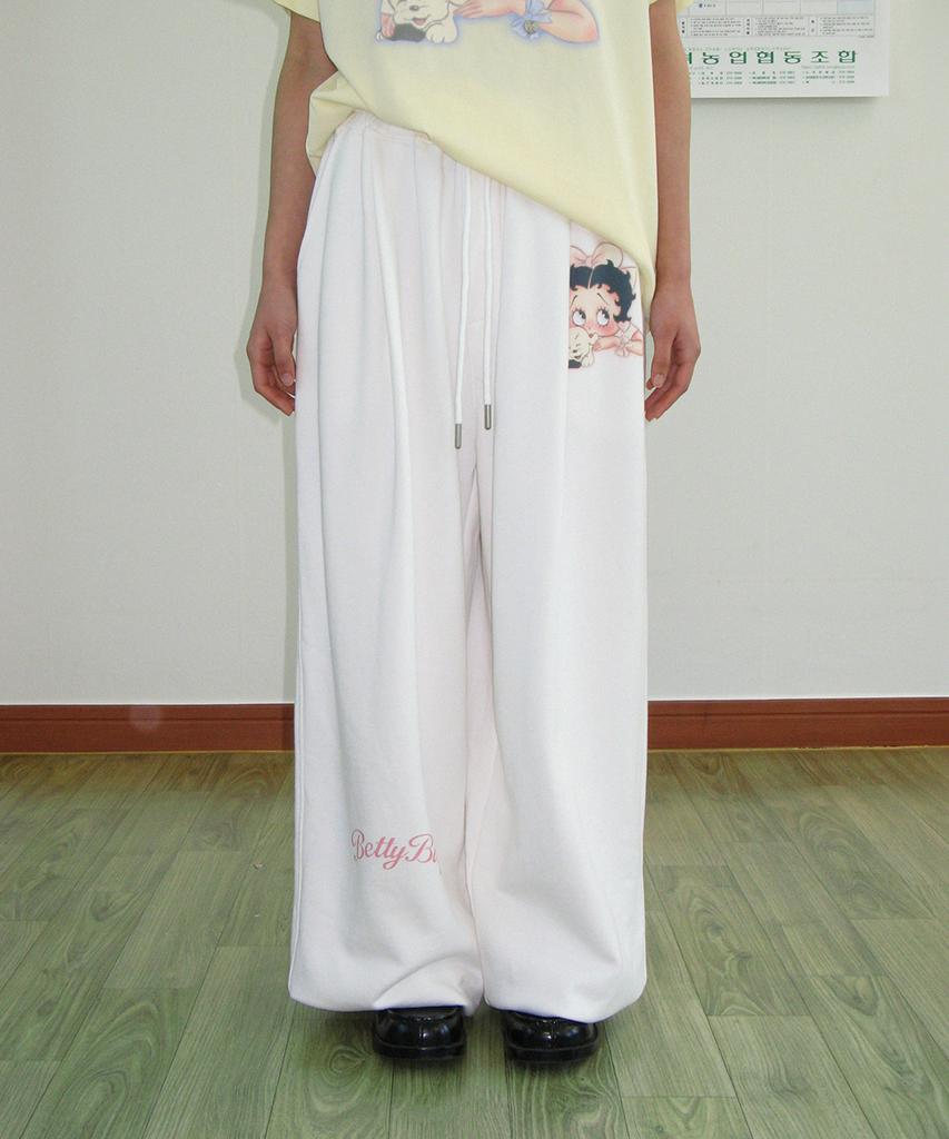 RONRON Betty Boop Lettering Sweat Jogger Pants White