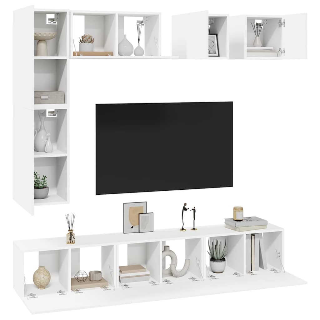 8 piece TV cabinet set white particleboard