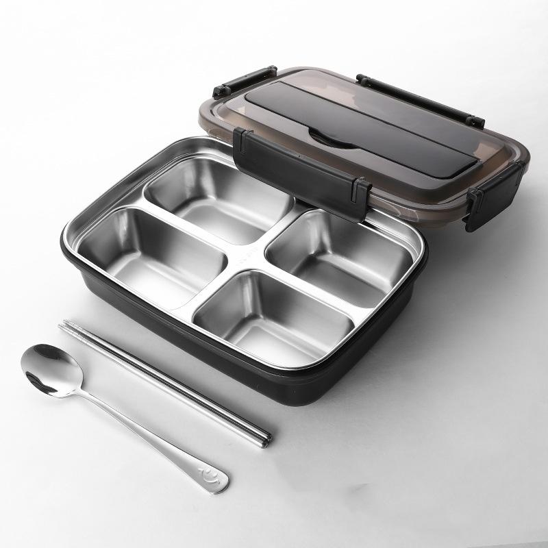 Easy-Clean Bento Container for Students & Office Workers LeakProof Stainless Steel Lunch Box with 4 Compartments - Durable