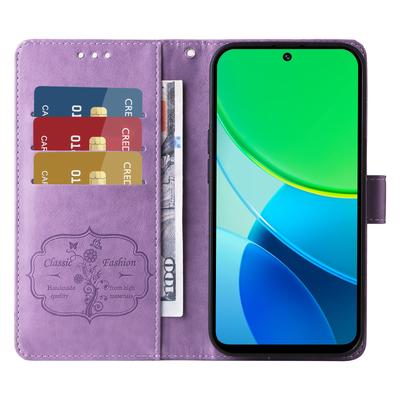 Кожаный чехол для vivo Y29 5G/Y19s 4G с тиснением в виде бабочек и цветов, кошелек-подставка