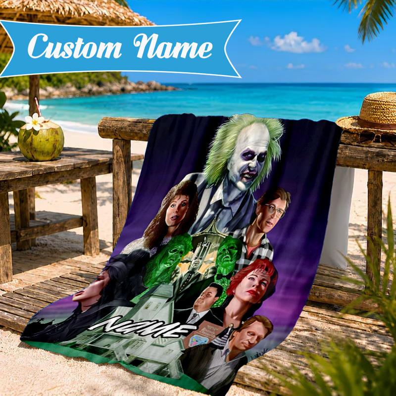 Custom Name Beetle-juice Movie Art Beach Towel Microfiber Beach Towel, Lightweight and Quick-Dry, for Summer Travel, Swimming Pool Gift