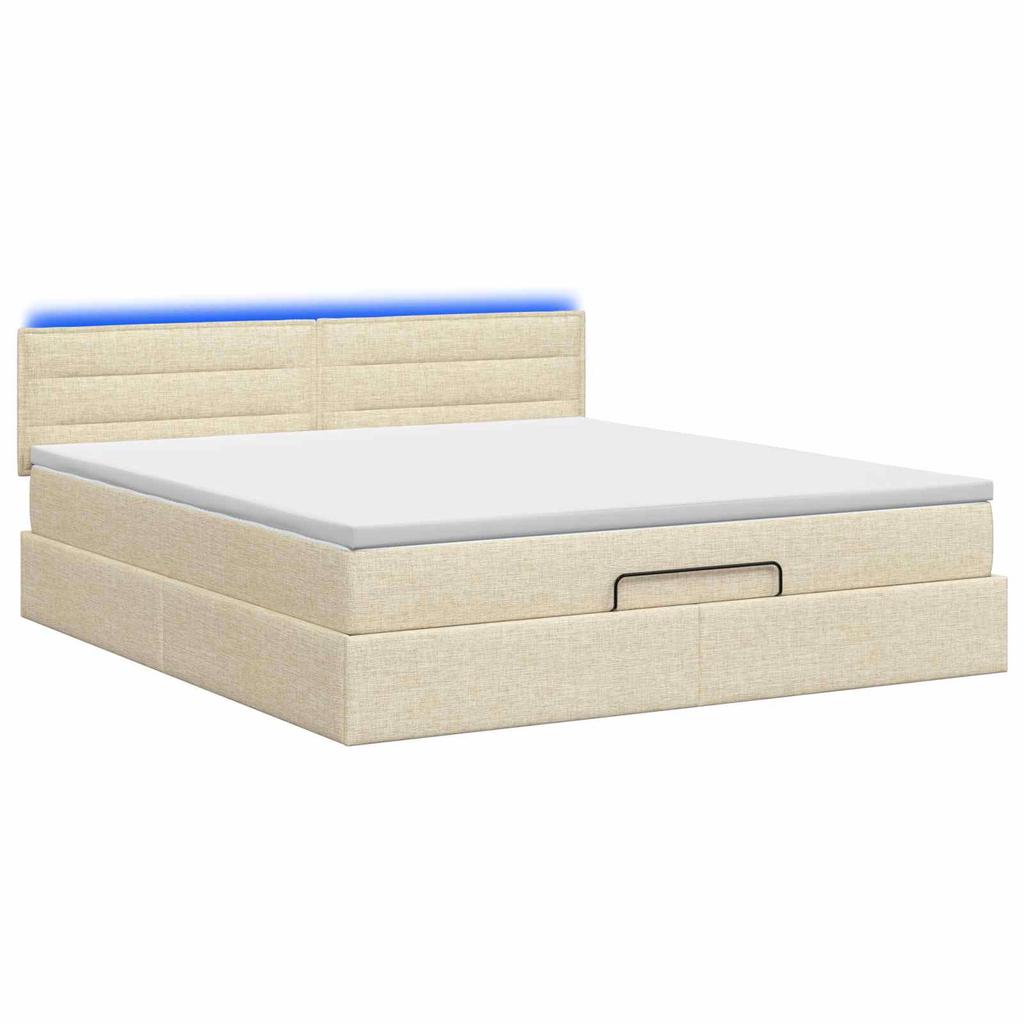 Ottoman Bed with Mattress and LED Cream 140 x 190 cm Fabric