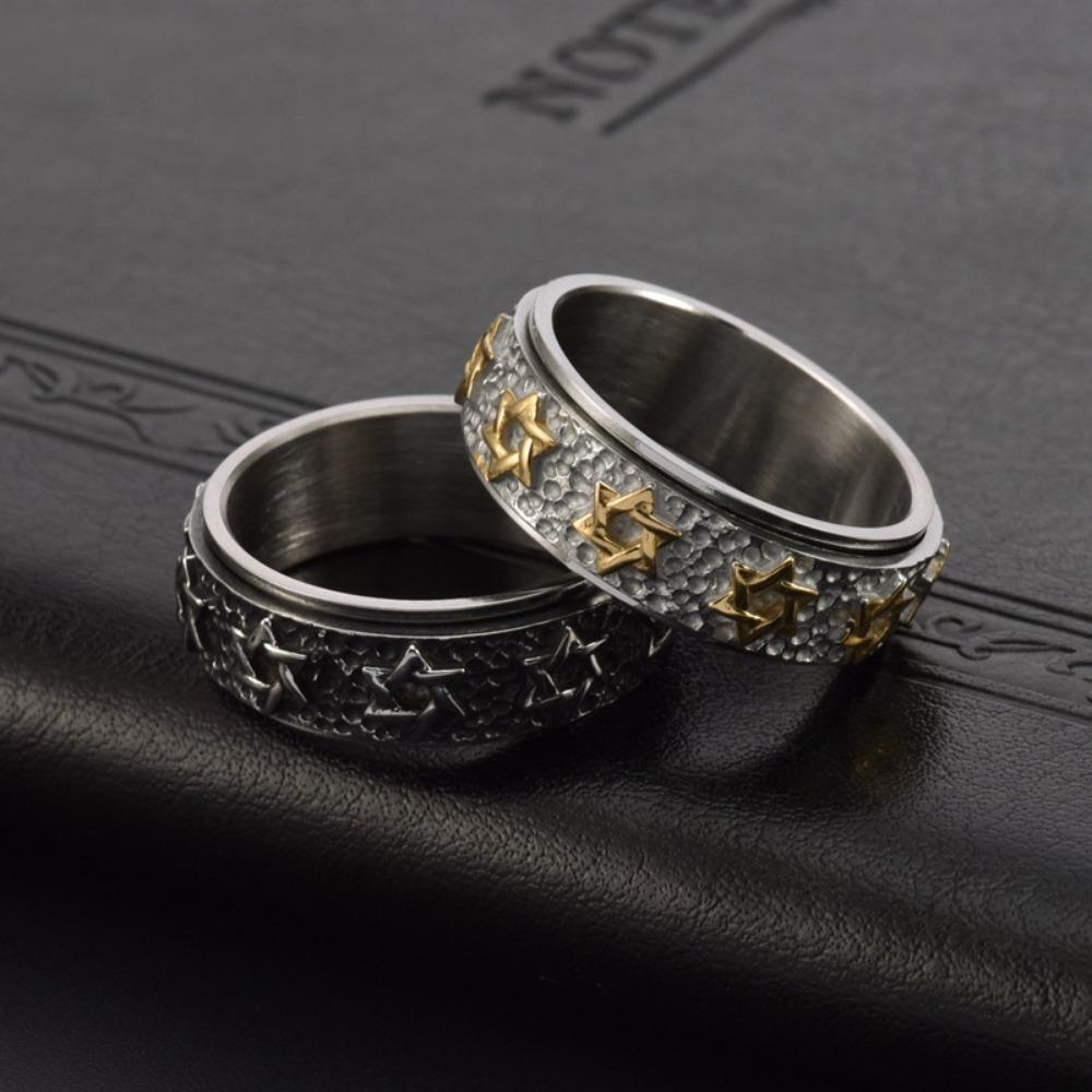 8mm Star of David Ring For Men Hexagram Six Pointed Rotable Ring Party Jewelry Gifts 2025
