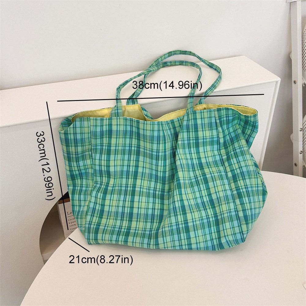 Travel Canvas Tote Bag Korean Style Women Handbag Fashion Plaid Shoulder Bag  Girls