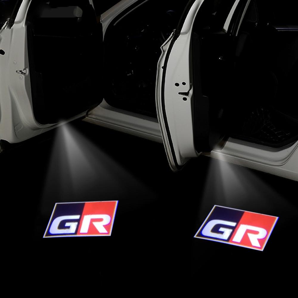 2 шт. GR логотип любезный световой сигнал на двери автомобиля для Toyota AE86 Harrier Prius MARK X REIZ Runner Toyota логотип проектор