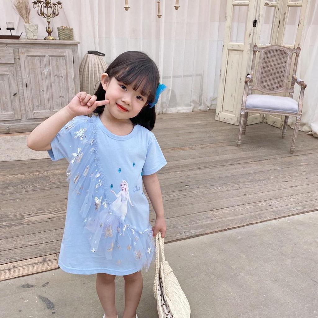 Girls Summer Loose Fit Cartoon Short Sleeve T Shirt Mid Length Stylish Top