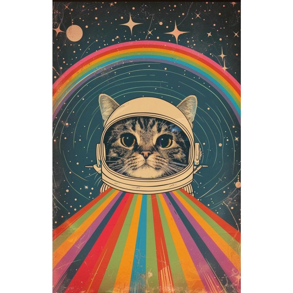 Vintage Space Astronaut Cats Poster Surrealism Vaporwave Retro Futuristic Funny Animal Canvas Painting Wall Art Room Home Decor