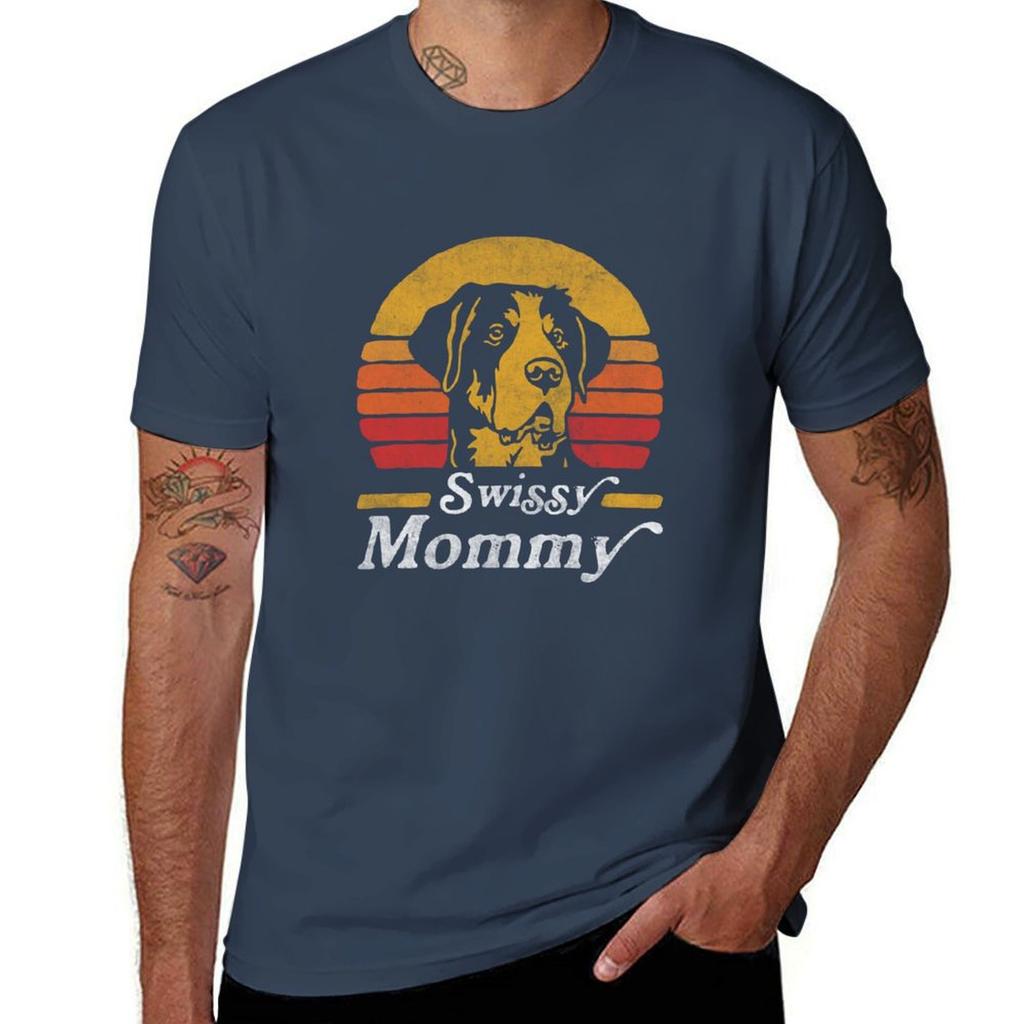 Retro Vintage Greater Swiss Mountain Dog Mommy Tshirt Basic Solid Color Short Sleeve Cotton Top