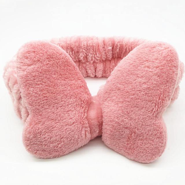 Butterfly Hair Bands for Women Solid Coral Fleece Elastic Bow Headband Soft Wash Face Head Band Cute Girls Accessories Headwrap