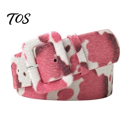 Trendy Animal Pattern Belt Women Cow Belt, Imitation Horse Hair Leather Waist Soft Texture Fabric Covered Buckle Band for Jeans Dresses Casual
