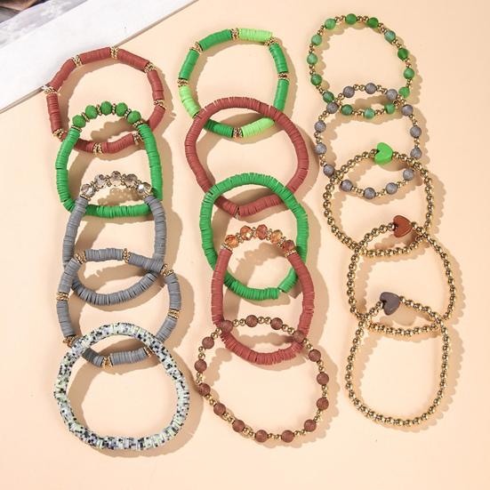 5 Pcs Bohemian Bracelets Polymer Clay Multi-layer Stacking Heart Beads Contrast Color