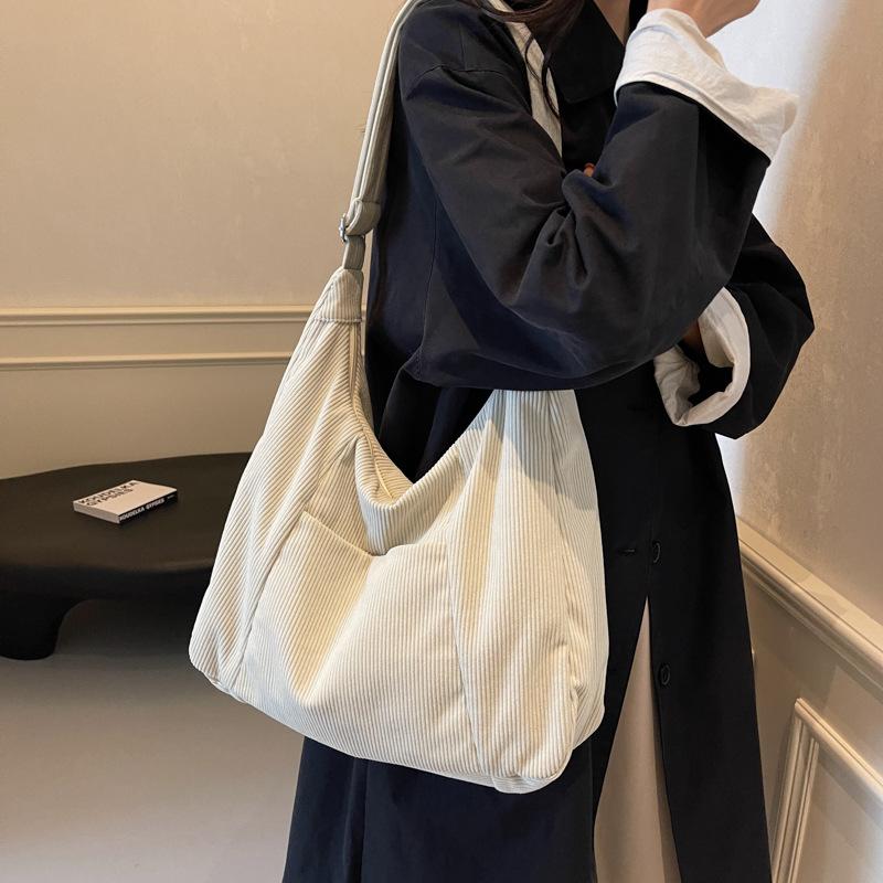 Сумка-тоут женская большая вместительная вельветовая сумка через плечо сумка для учебы и учебы однотонная сумка-тоут