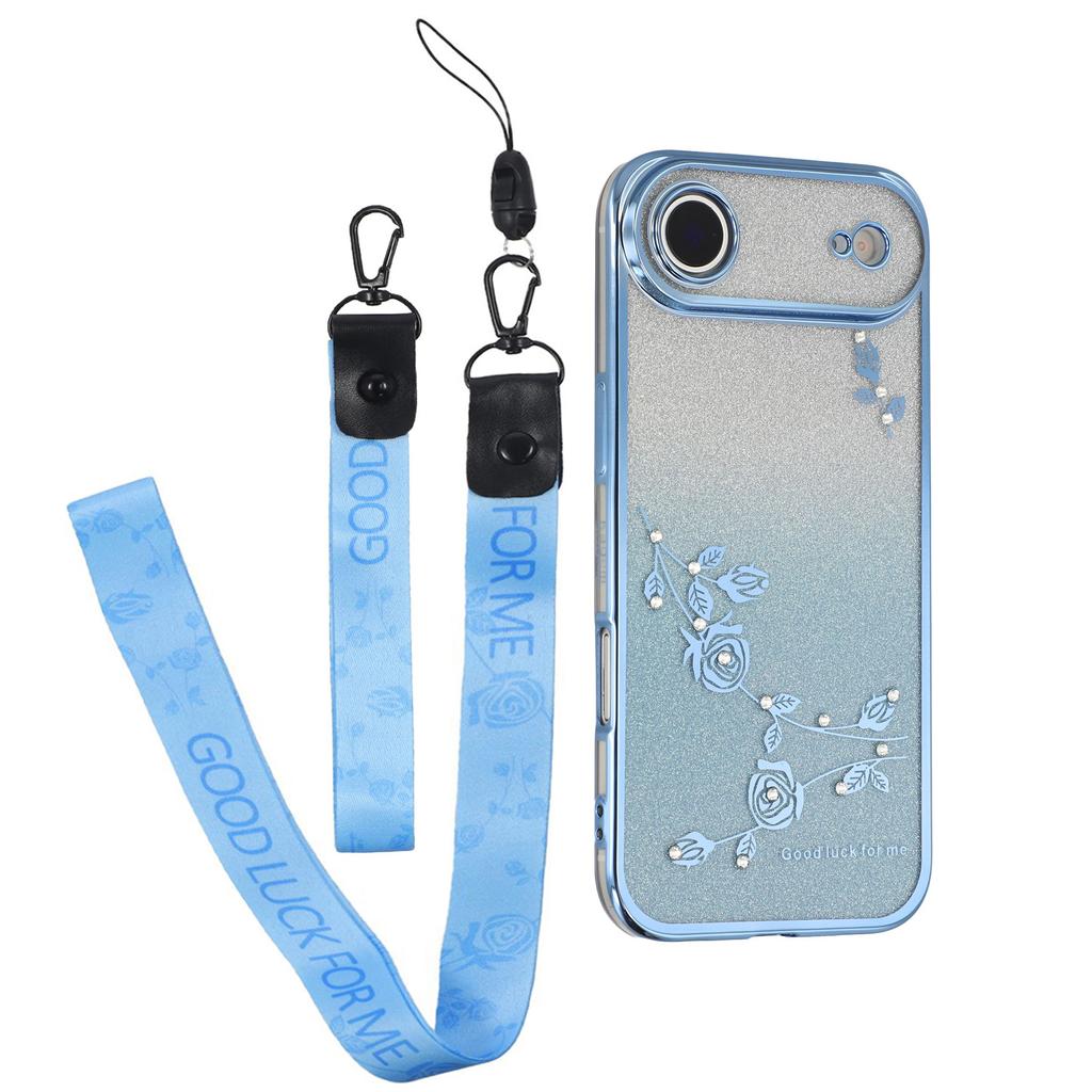 KADEM For iPhone 17 Air Case Flower Pattern TPU Gradient Phone Cover with Lanyards