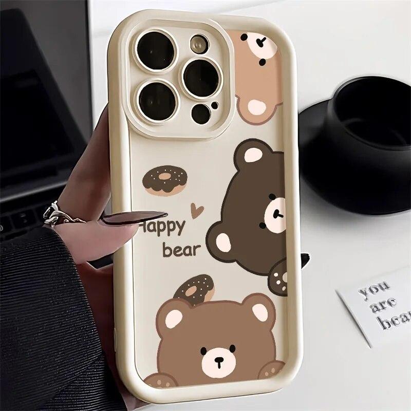 Чехол из жидкого силикона с конфетами для iPhone 11, чехол для iPhone 13 12 14 15 Pro Max XR XS 7 8 Plus SE, чехол с милым медведем и мультяшным кроликом