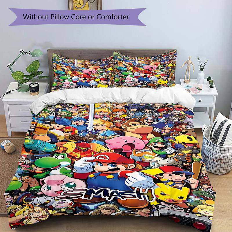 3pcs bedding set Mario Gamer Gaming Includes 1 Comforter + 2 Pillowcases, Without Pillow Inserts, Soft Comfortable, Lightweight Breathable,