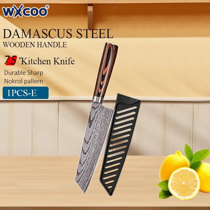 WXCOO Дамасский Фруктовый Нож Бытовой Шеф-Нож Лазерный Узор для Нарезки Мяса Овощей Рубящий Кухонный Нож Деревянная Ручка