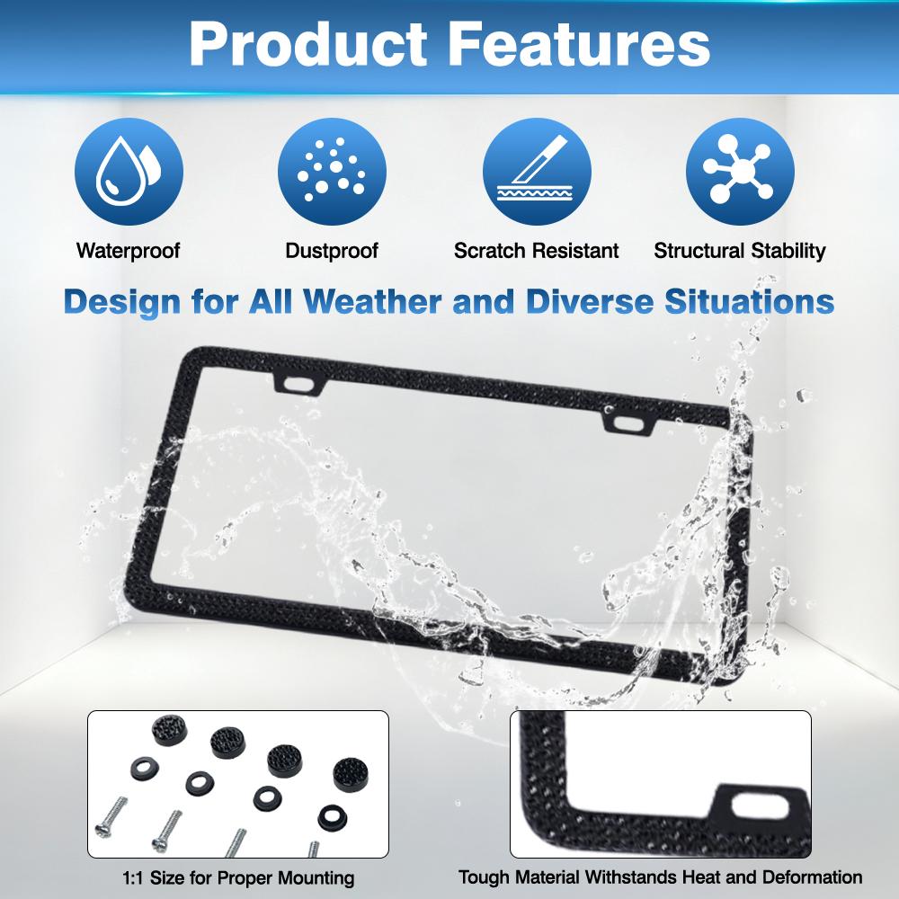 Black and White New ultra-thin License Plate Frame Cover Holder Accessories Crystal and Stainless Steel