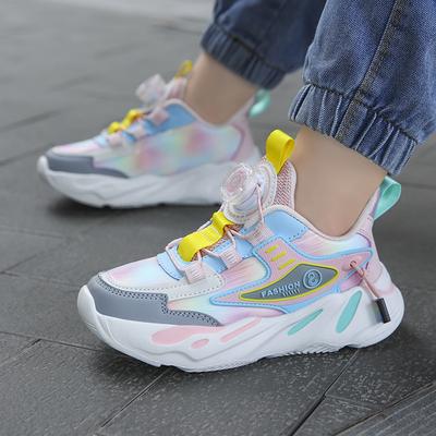 Одноклассники, спортивная обувь для девочек, сетчатая поверхность с вращающейся пряжкой, дышащая кожаная поверхность, водонепроницаемая, нескользящая и износостойкая студенческая беговая