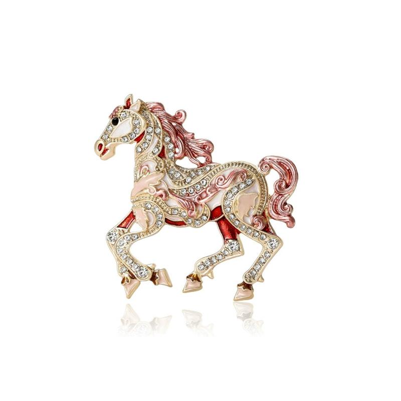 1 шт. Украшение в виде животного Памятный подарок Брошь 'Милый пони' из свежего цинкового сплава, инкрустированная бриллиантами