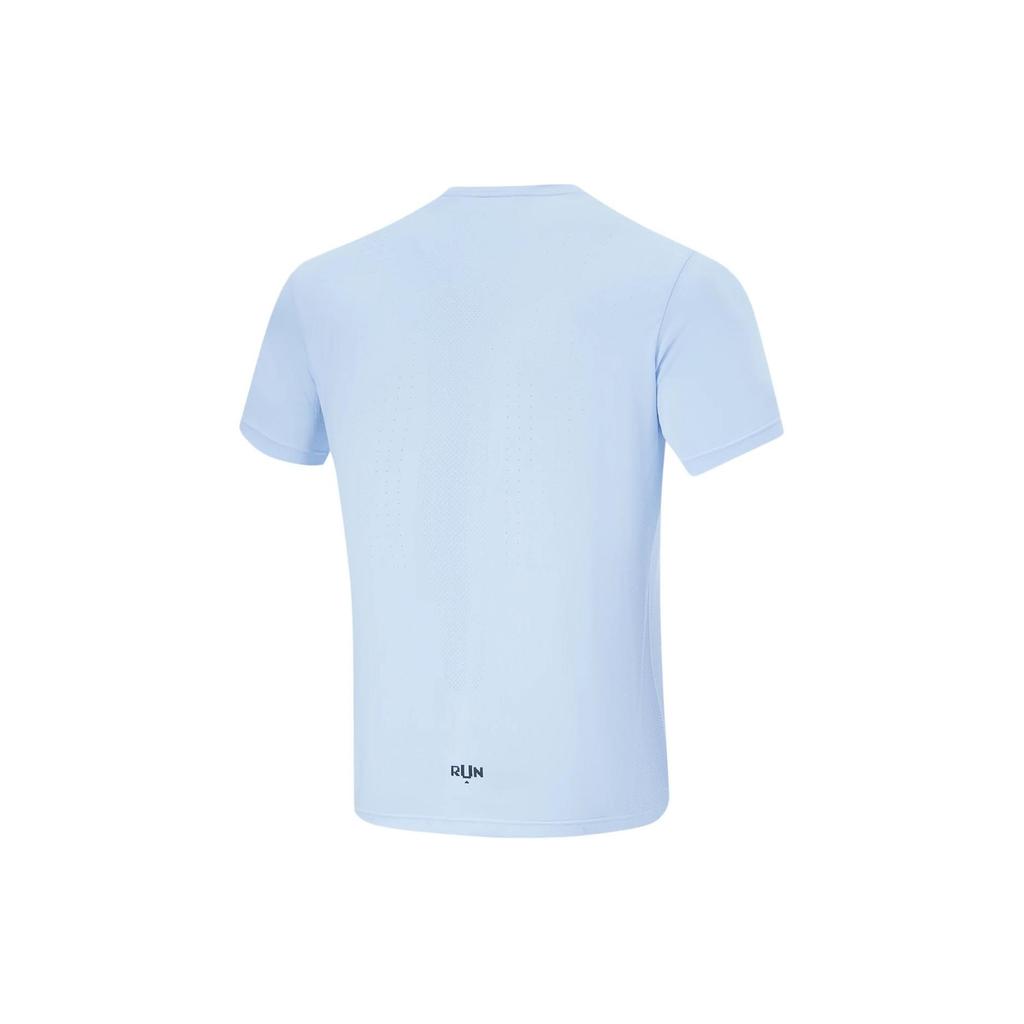Футболка Li Ning Running Series с круглым вырезом, однотонная, дышащая, с коротким рукавом, мужская, небесно-голубая, ATSU195-3