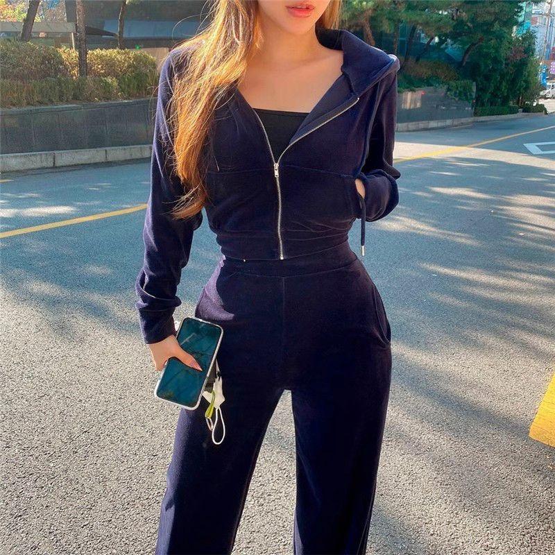 Sport Suits Hooded Zipper Hoodie Set for Women's Autumn and Winter New Collection, Korean Loose Casual Fashion Women's Two Piece Set