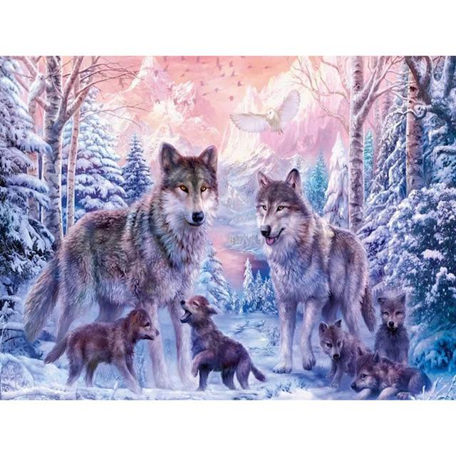 DIY 5D Алмазная картина Волк Животное Мозаика Комплект Вышивка крестом Алмазная вышивка Полный дрель Круглый