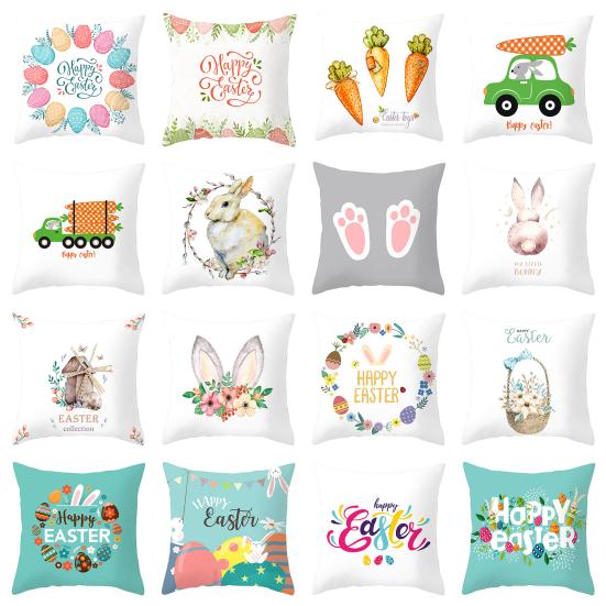 Наволочка с кроликами, разноцветные яйца, морковь, украшение для дома, полиэстер, кожа персика, пасхальная вечеринка, наволочка для дома