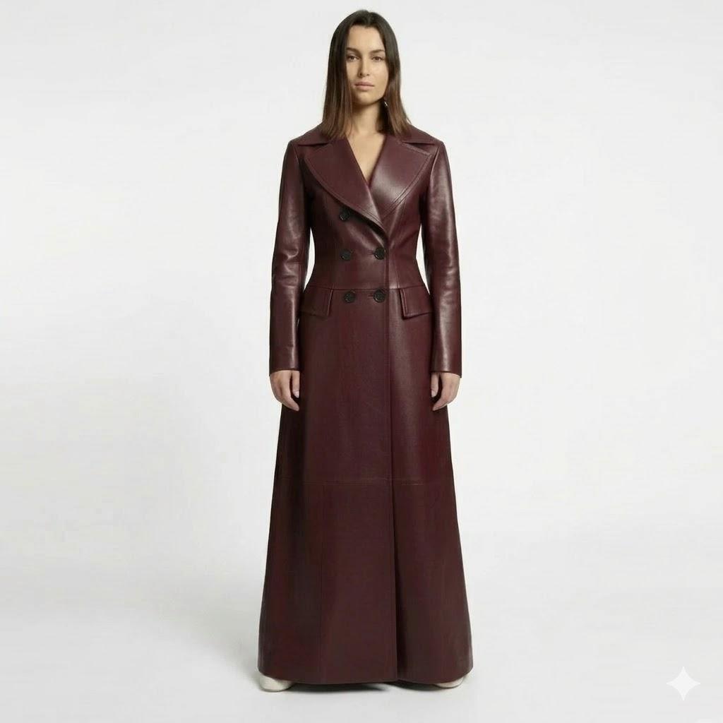 Стильный женский тренч бордового цвета, party wear, ручная работа, из натуральной овечьей кожи