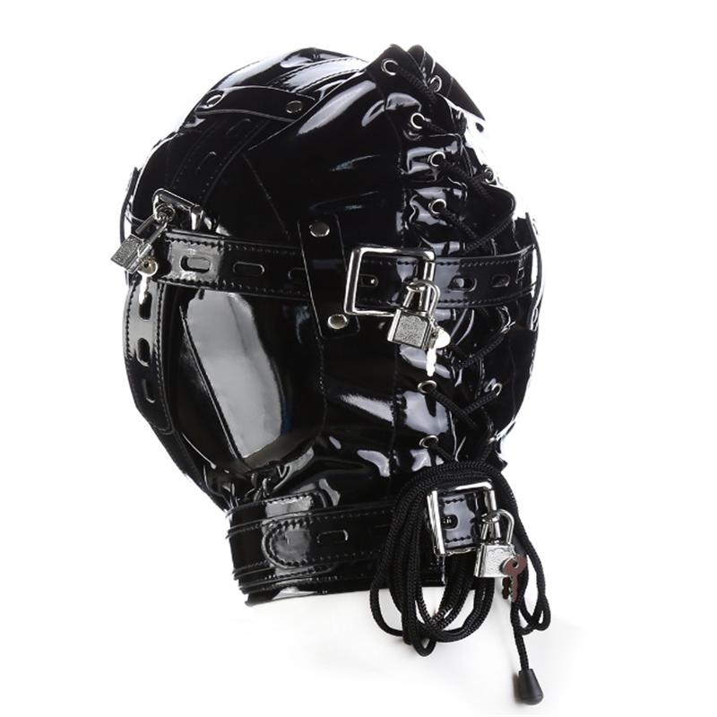 Товары для взрослых Головные уборы с завязанными глазами Дырявый рот Регулируемая маска Толстая кожа Черный Красный Капюшон Реквизит