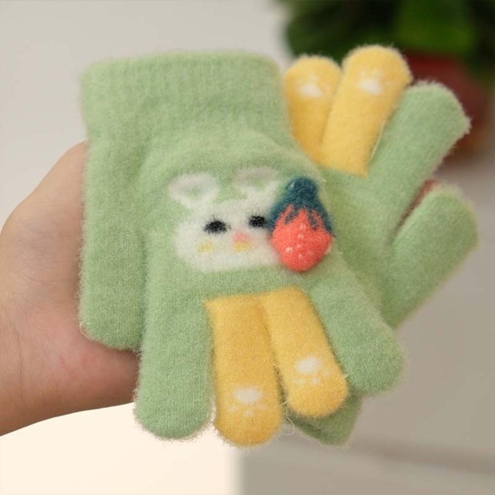 Cute Cartoon Rabbit Kids Knitted Gloves Thickened Children Full Fingers Gloves Winter Warm Outdoor Sports Windproof Gloves