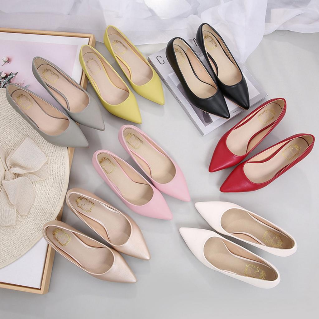 Женские элегантные черные туфли на среднем каблуке, остроносые шпильки, верх из искусственной кожи, резиновая подошва, легкие - размер 35-43