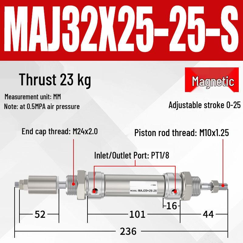 Adjustable Stroke Mini Stainless Steel Pneumatic Cylinder (maj16/20/25/32/40X100-25-50sca)