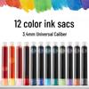 12 Color Universal Fountain Pen Ink Cartridges, Non-Carbon, 3.4 Caliber, Replaceable for Students
