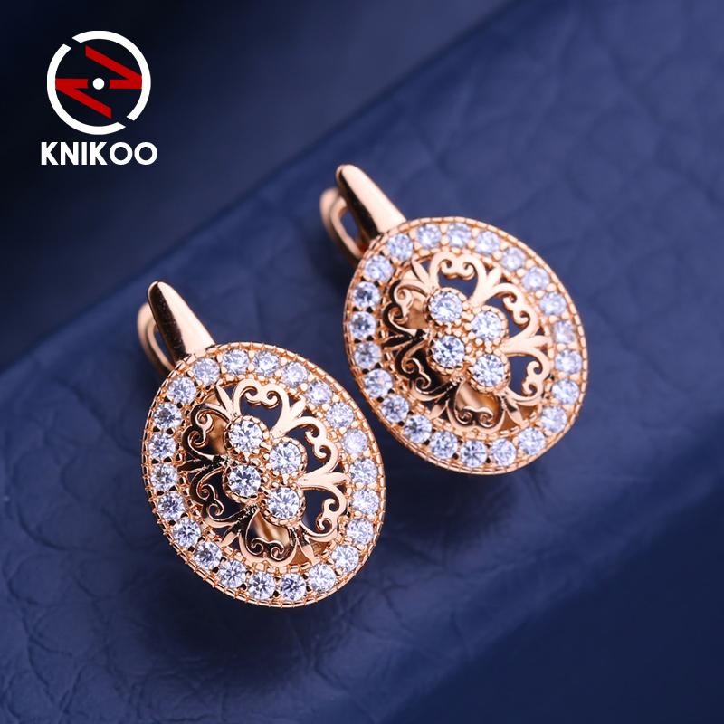 KNIKOO Clip Earrings For Women Cubic Zirconia Fashion Flower Stud Earrings Jewelry For Wedding Party Gifts