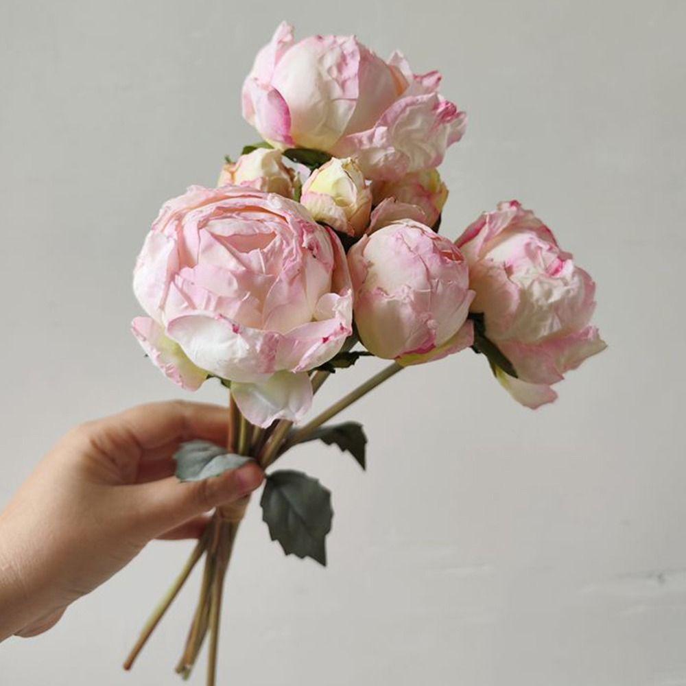 4 Flower 3 Buds Peony Artificial Flower Silk Petals Decorative Flower Photo Props