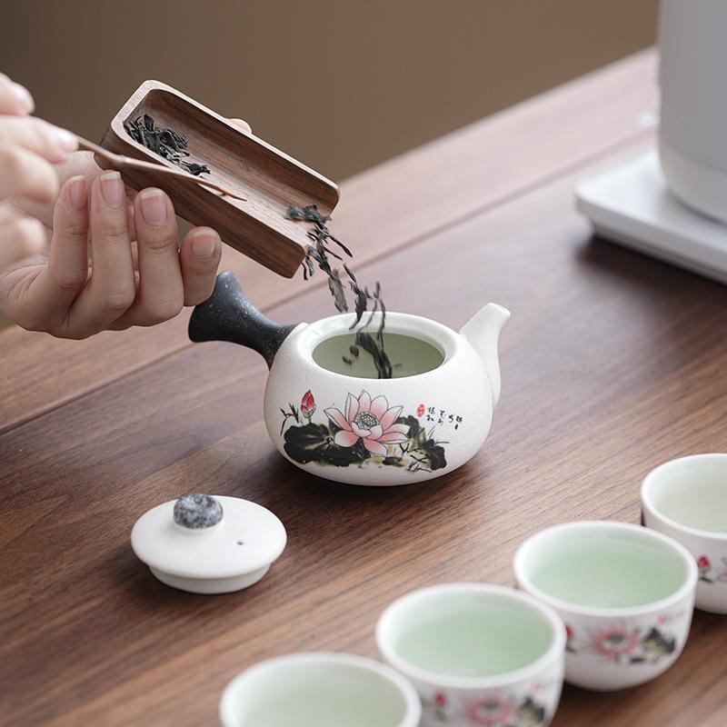 Snowflake glaze Kung Fu tea set gift box set, ceramic side handle pot, customer activity gifts, wedding gifts, practical