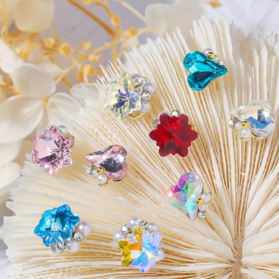 5 шт., блестящие стразы со звездами для ногтей, искусственный жемчуг, стразы, кристальное сердце/шестиугольные 3D-подвески, сделай сам, дизайн ногтей