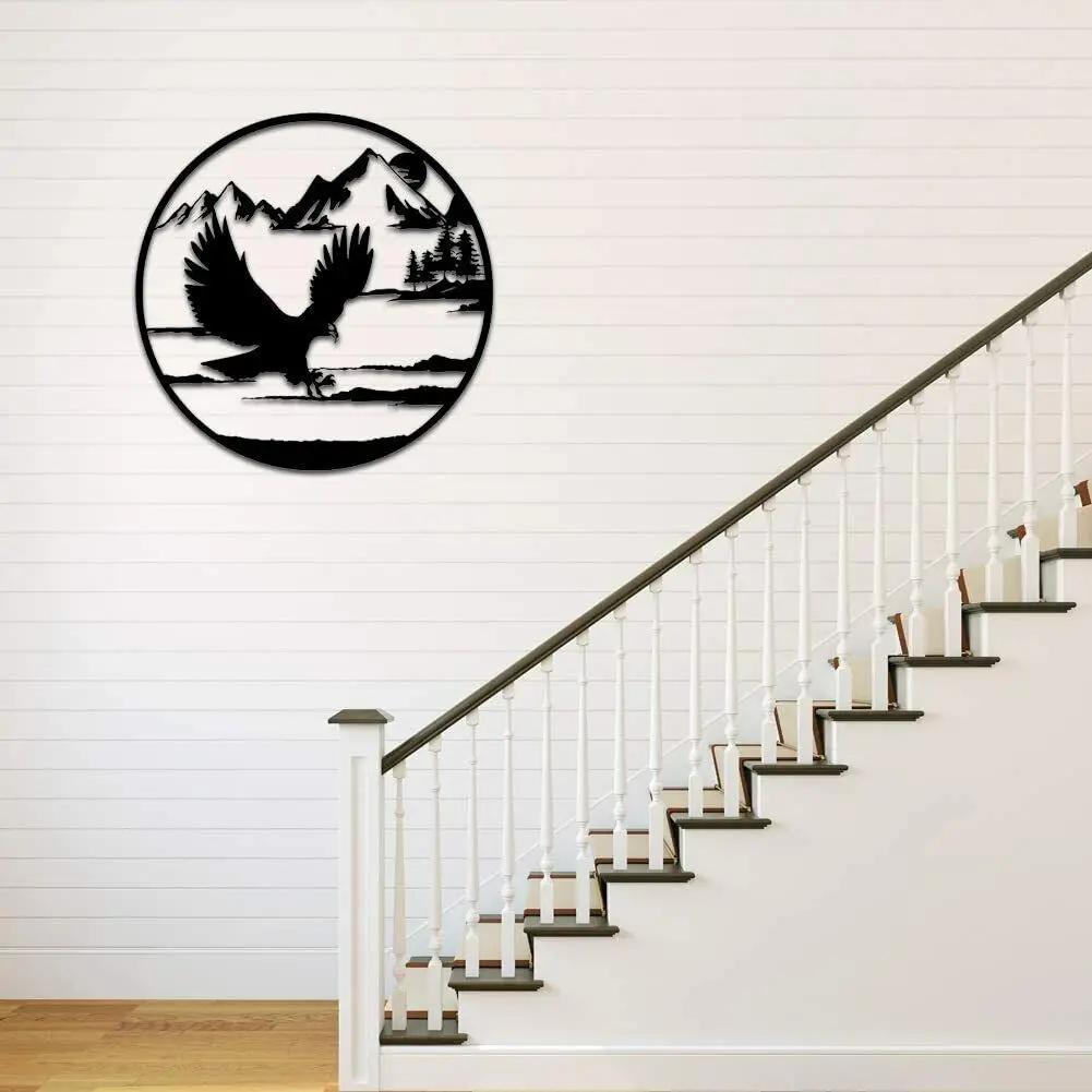 Bald Eagle In Mountain Wall Hanging Contemporary Metal Sculpture, Wall Art Decor Featuring Majestic Eagle Over a Mountain