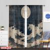 2pcs 2D flat printing Curtains Traditional Wave & Moon (2) Digital Printed Polyester Drapes Festive Holiday Use for Indoor