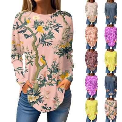 Женский модный пуловер с круглым вырезом и длинными рукавами с принтом